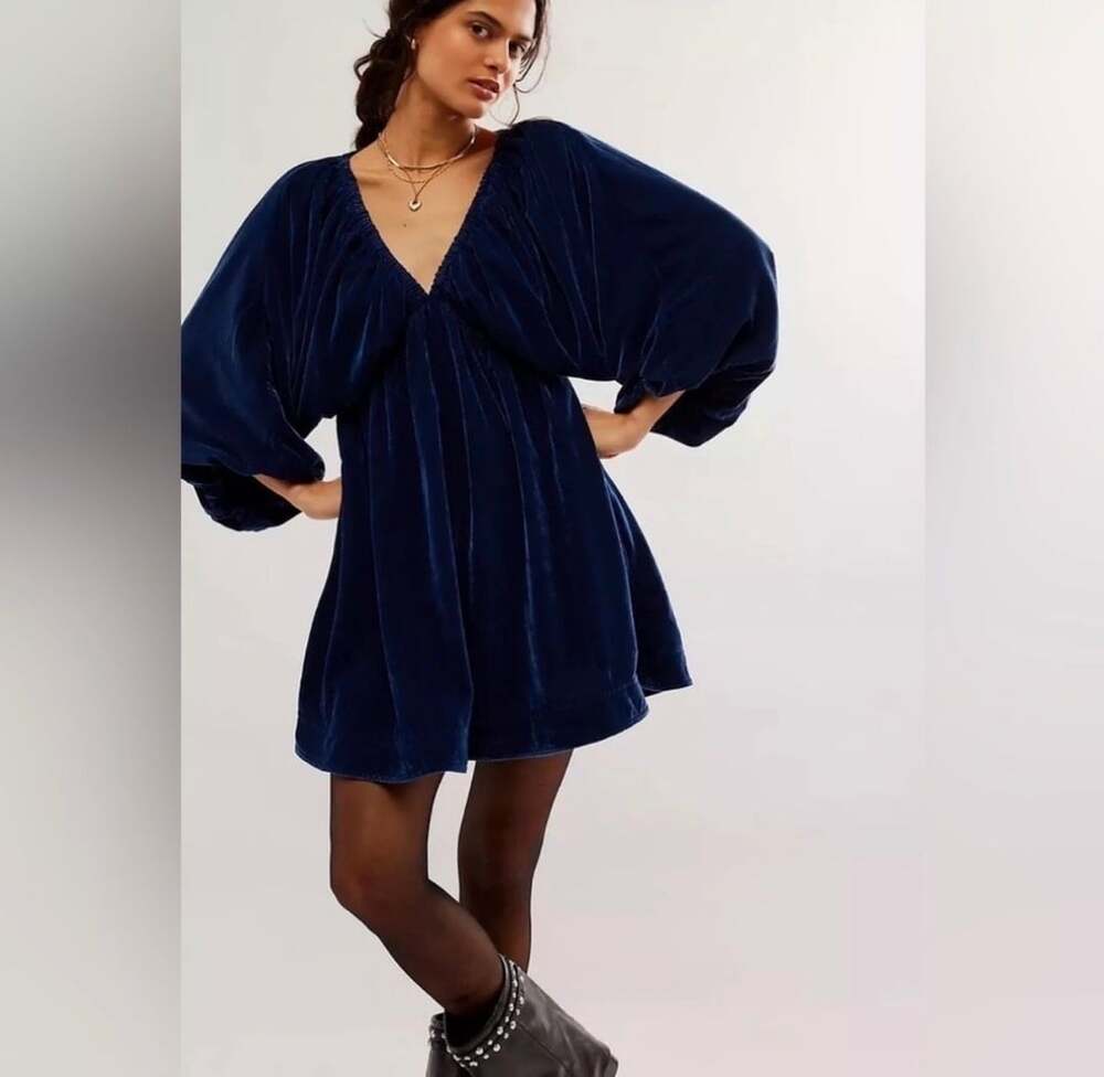 NWT Free People Portia Velvet Mini Dress Midnight Rain Size S